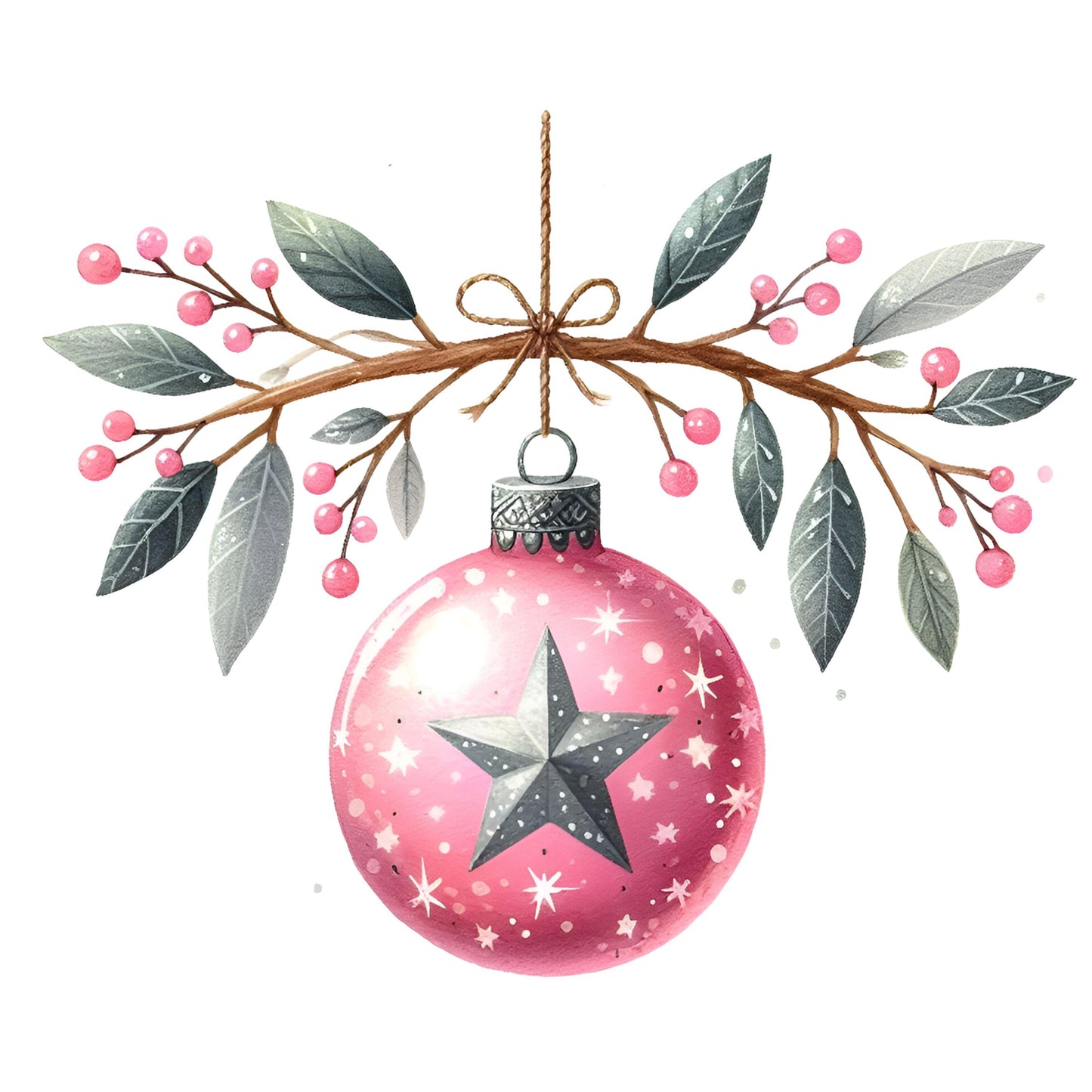 UV DTF Sticker print Pink Christmas ornament with flowers decal, tumbler decal, permanent sticker. #7233