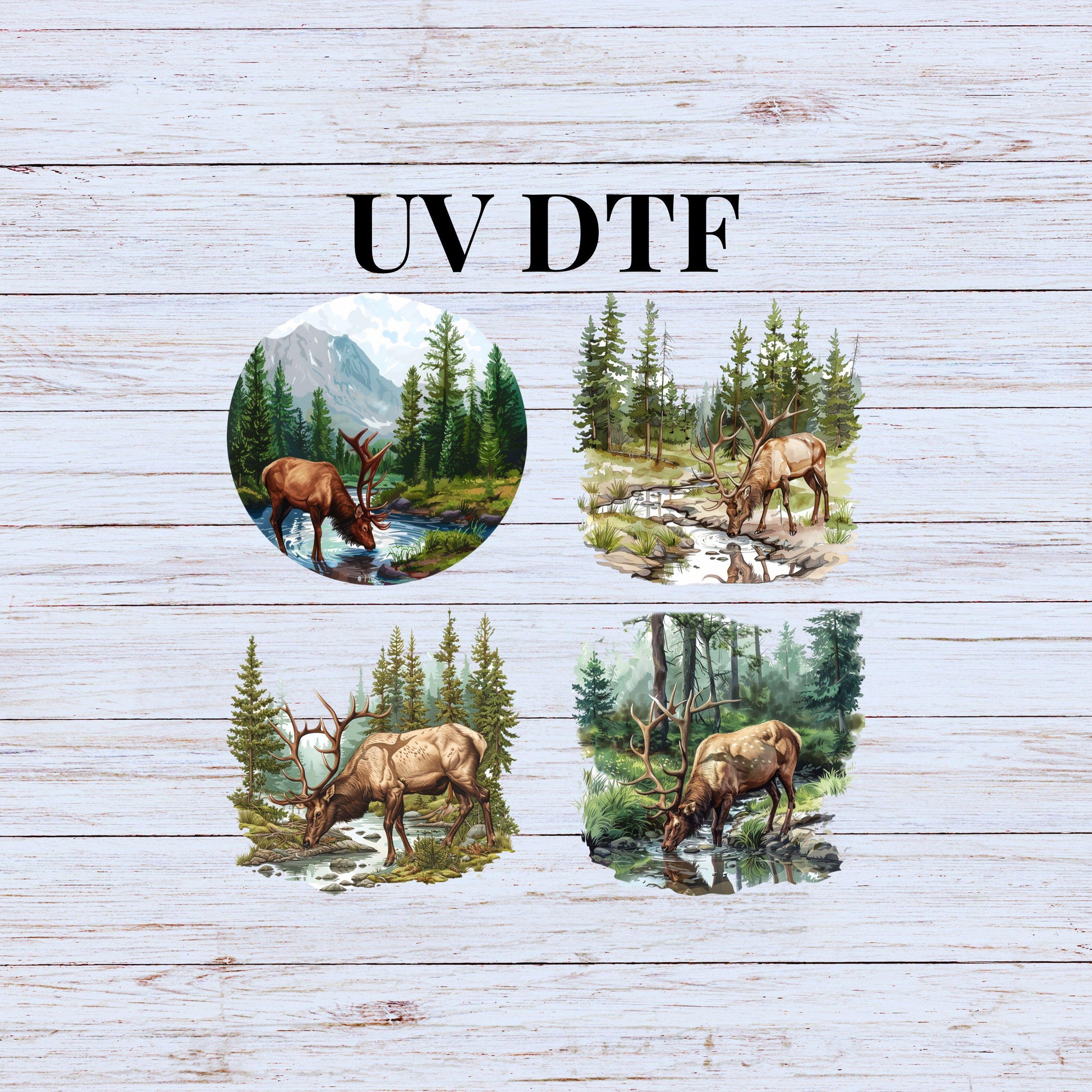 UV DTF Sticker print. Elk bundle of 4 decals, hunter decal. Men stickers, tumbler decal, permanent sticker. #9031