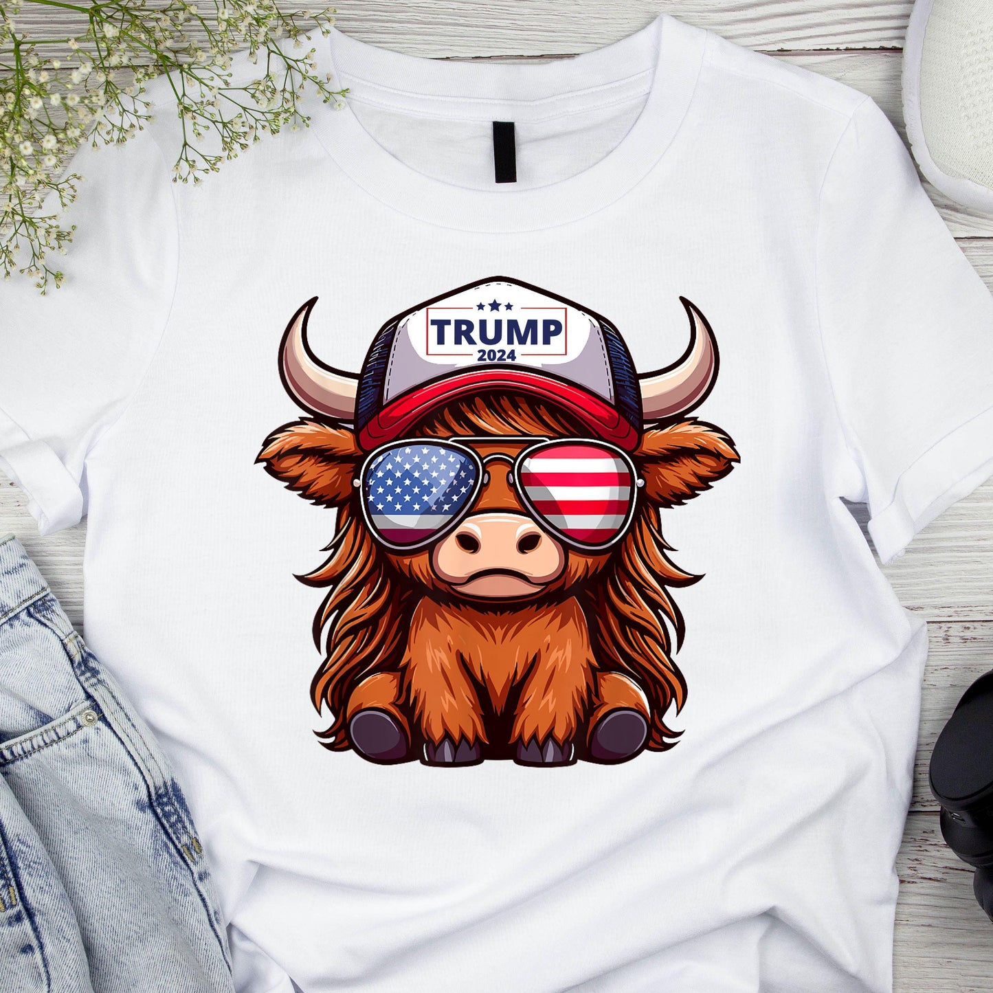 DTF ready to press transfer. Trump Cow Patriotic highland cow . Direct to film heat press transfer. DTF Print, Heat Transfer #11111