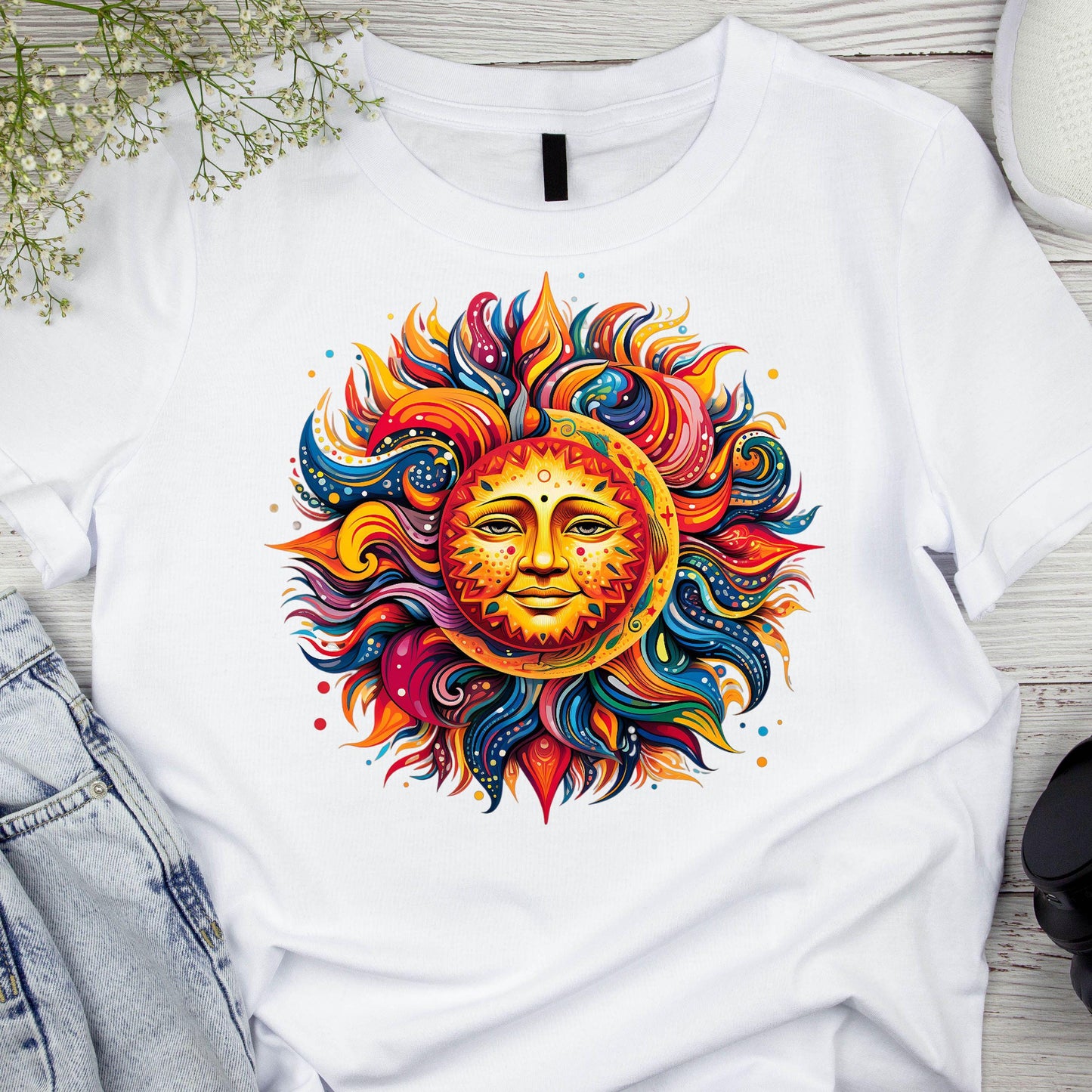 DTF ready to press transfer Colorful sun vibrant colors celestial image, Direct to film heat press transfer. DTF Print, Heat Transfer #11133