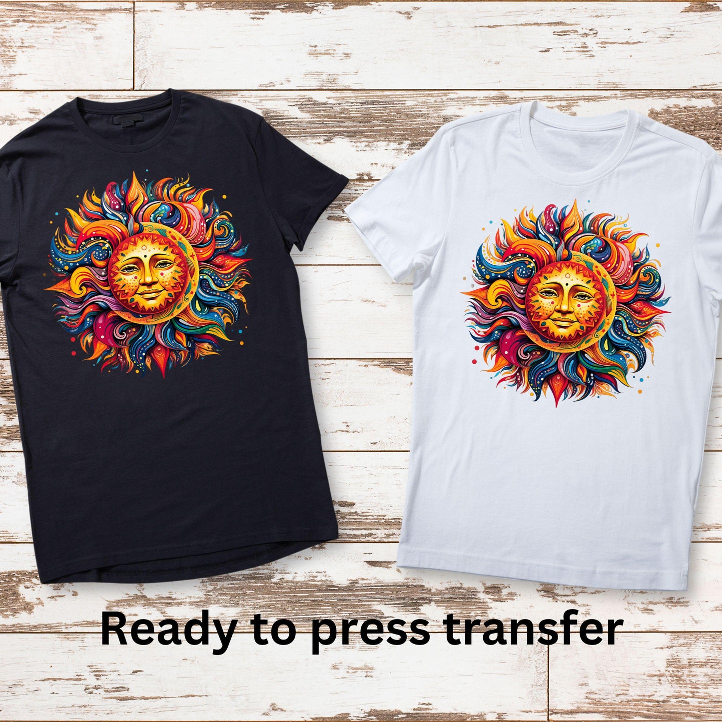 DTF ready to press transfer Colorful sun vibrant colors celestial image, Direct to film heat press transfer. DTF Print, Heat Transfer #11133