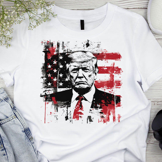 DTF ready to press transfer. Trump distressed look patriotic flag. Direct to film heat press transfer. DTF Print, Heat Transfer #11048