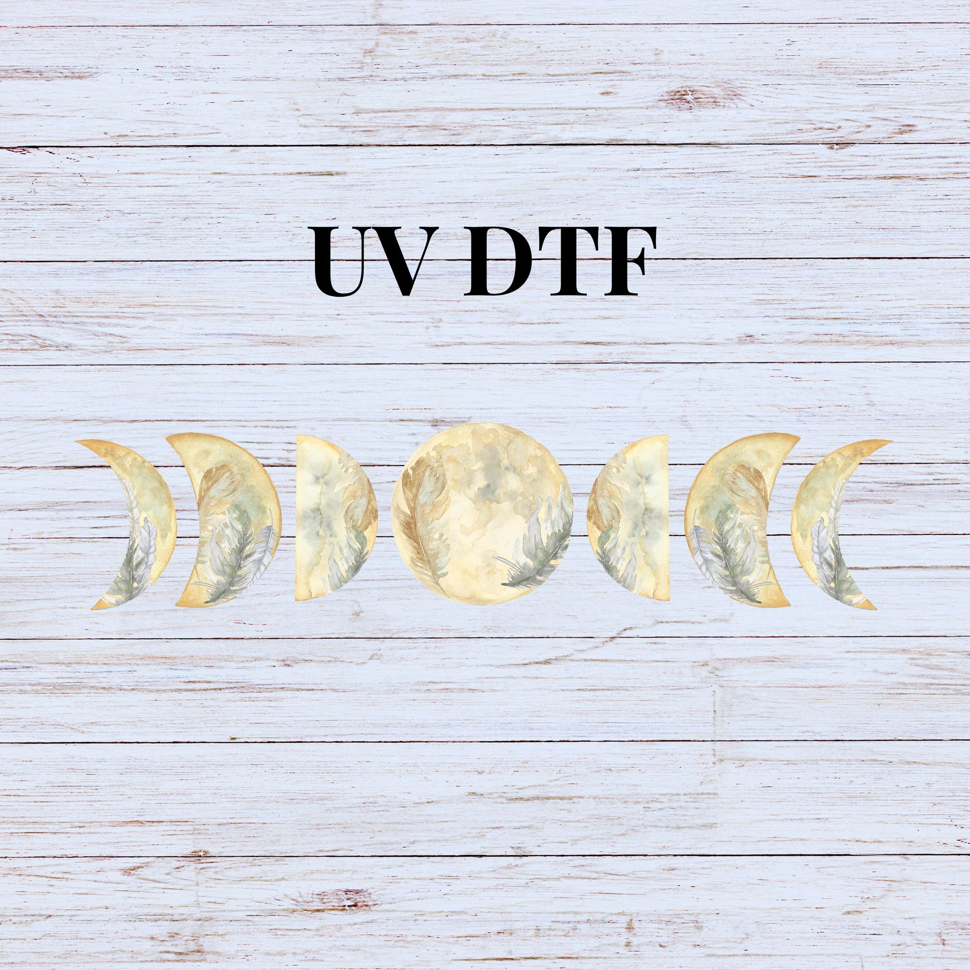 UV DTF Sticker print Moon phase feather style celestial decal, tumbler decal, permanent sticker. Uv wrap for glass can. #10103