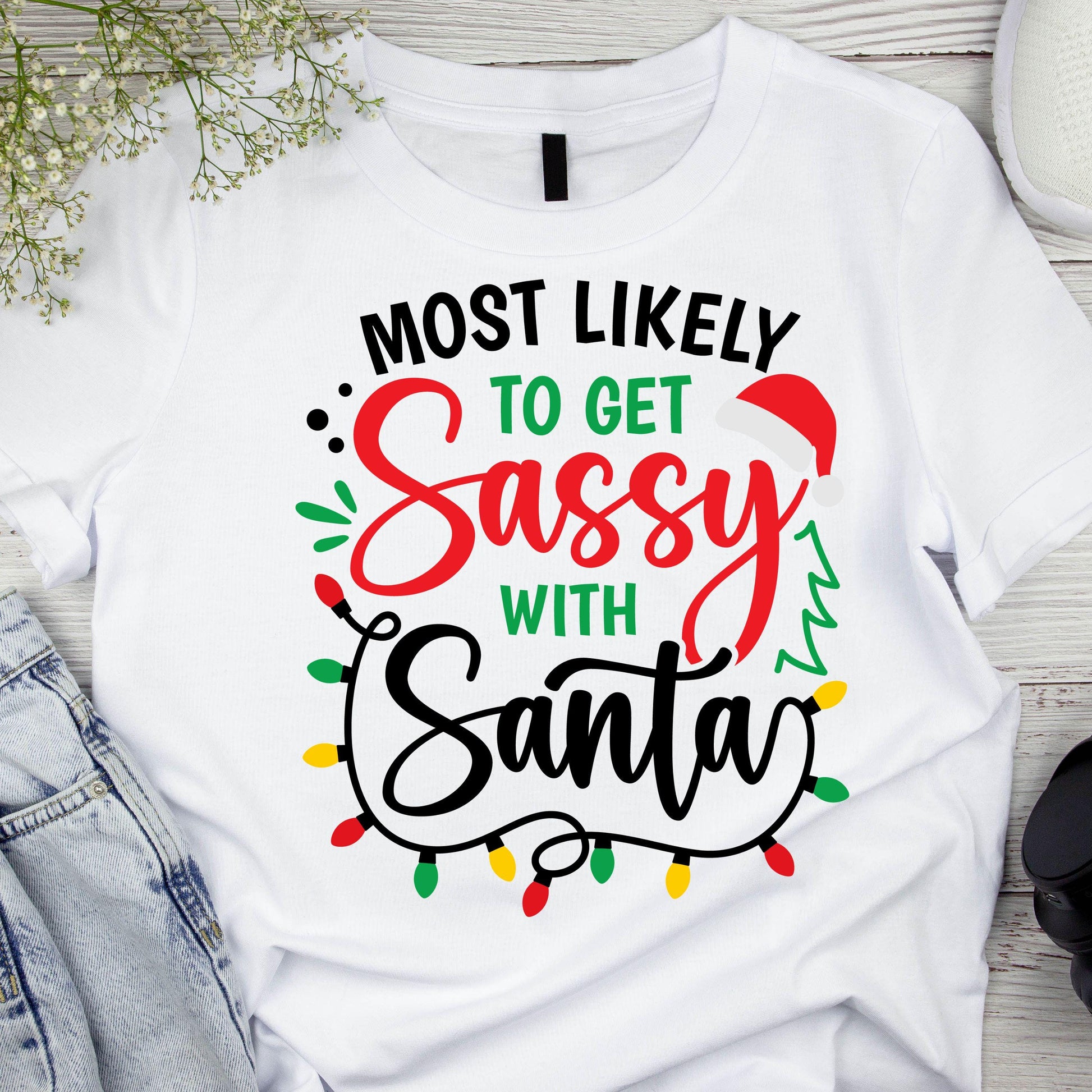 DTF ready to press transfer Mostly to get sassy with Santa Christmas image, Direct to film heat press transfer. DTF Print #11137