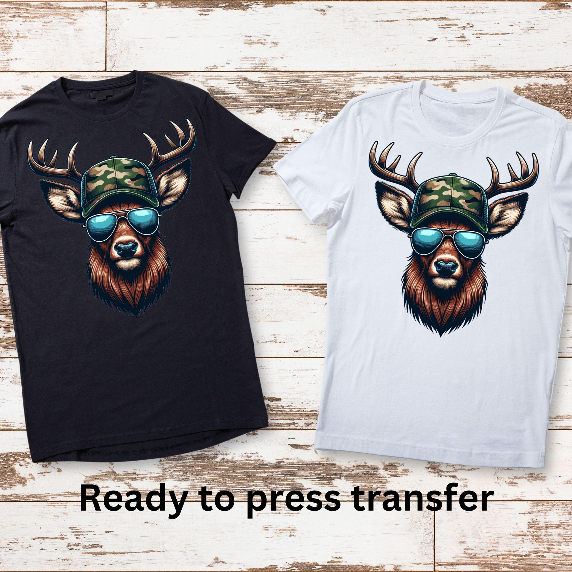 DTF ready to press transfer. Camo deer w/hat hunter lover decal. Direct to film heat press transfer .DTF Print, Heat Transfer#11061