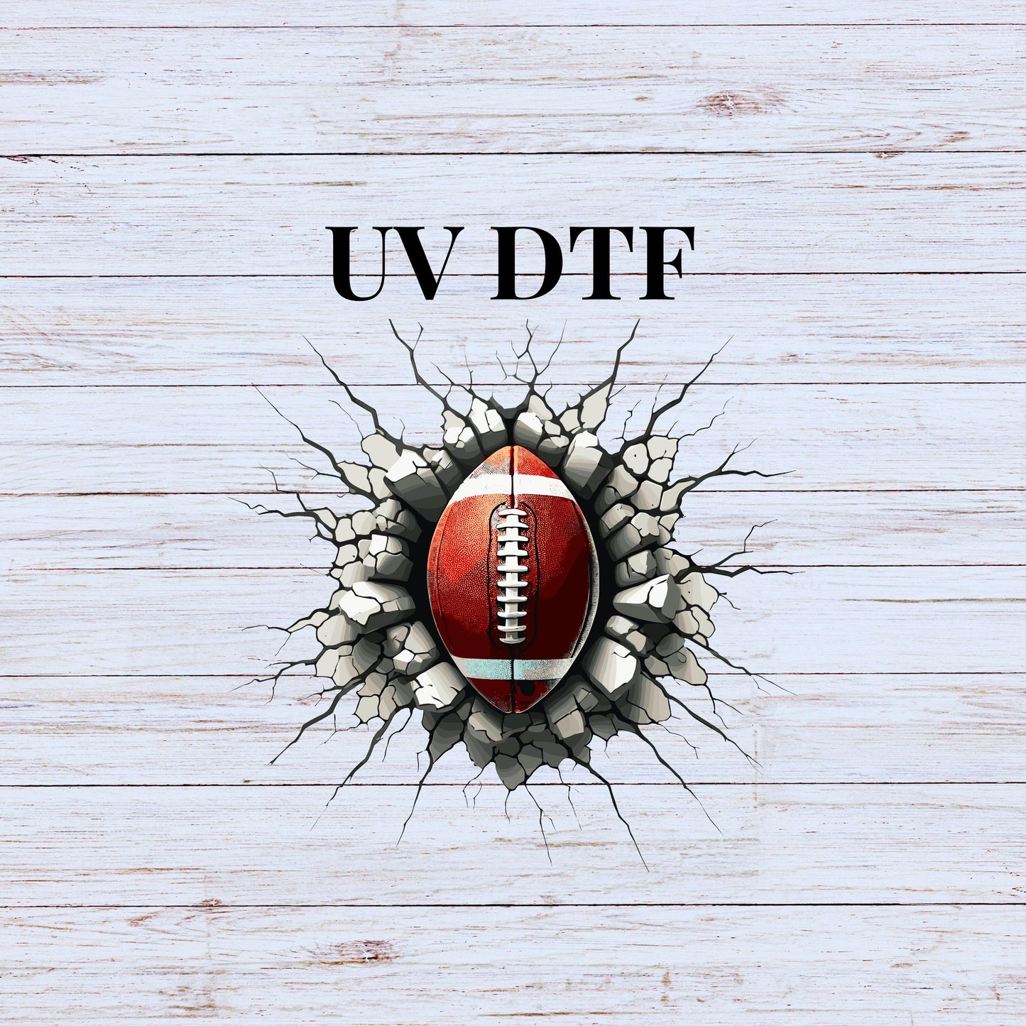 UV DTF Sticker print. Cracked football splatter decal, tumbler decal, permanent sticker. UV wrap for glass can tumbler. #9033