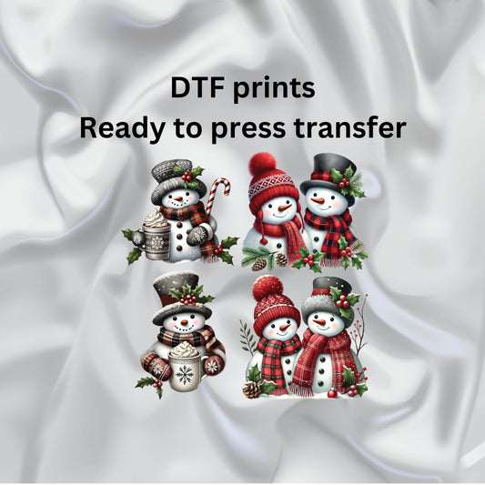 DTF ready to press transfer. Snowman element sheet transfers. Direct to film heat press transfer. DTF Print, Heat Transfer #11066