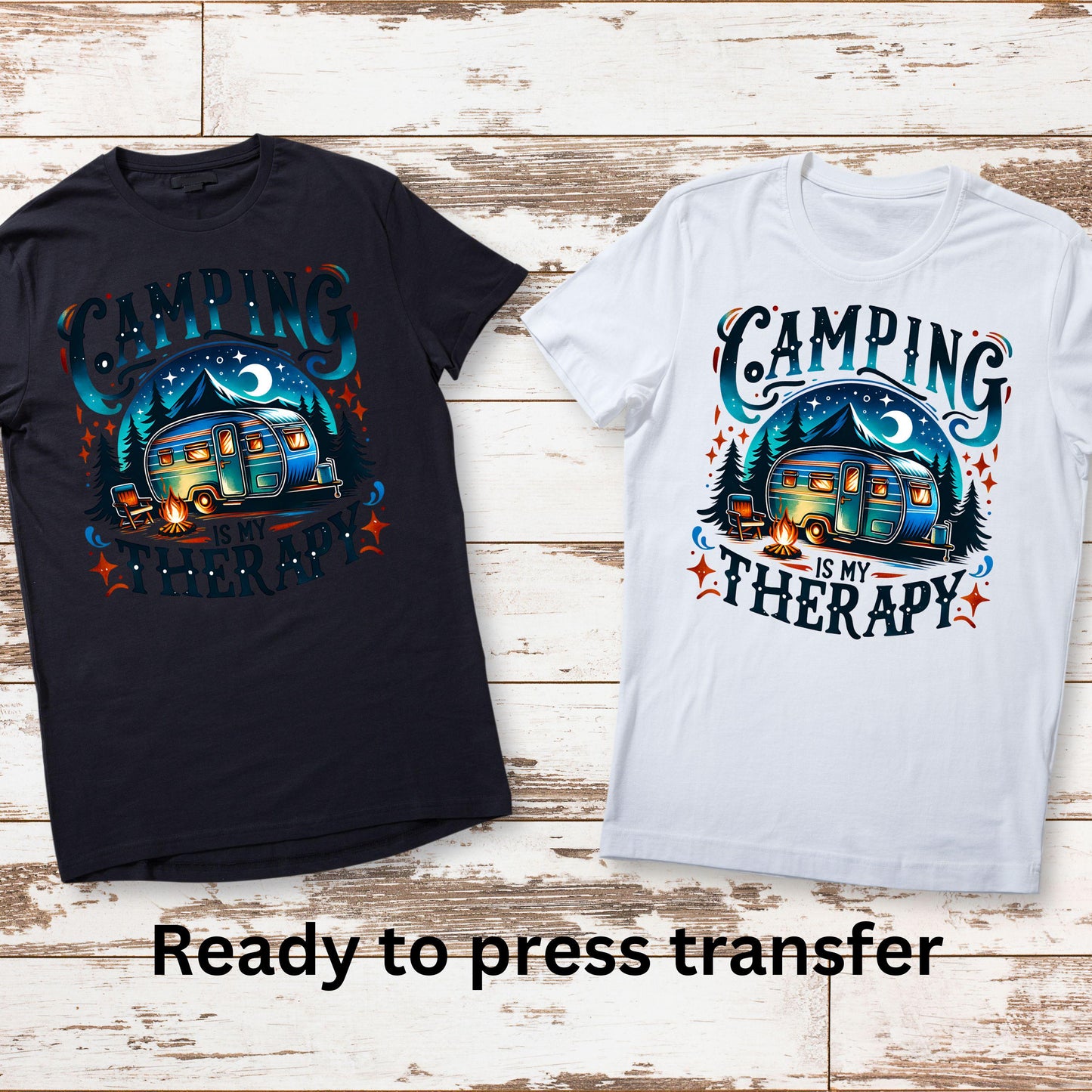 DTF ready to press transfer. Camping is my therapy, Direct to film heat press transfer. DTF Print, Heat Transfer #11078