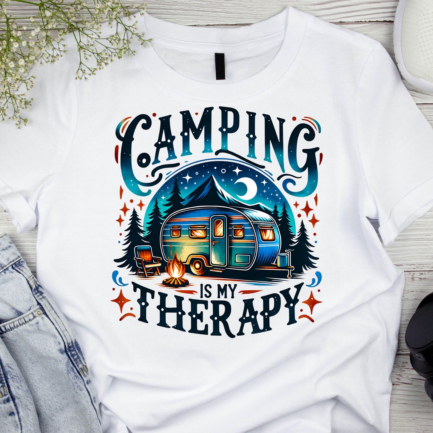 DTF ready to press transfer. Camping is my therapy, Direct to film heat press transfer. DTF Print, Heat Transfer #11078