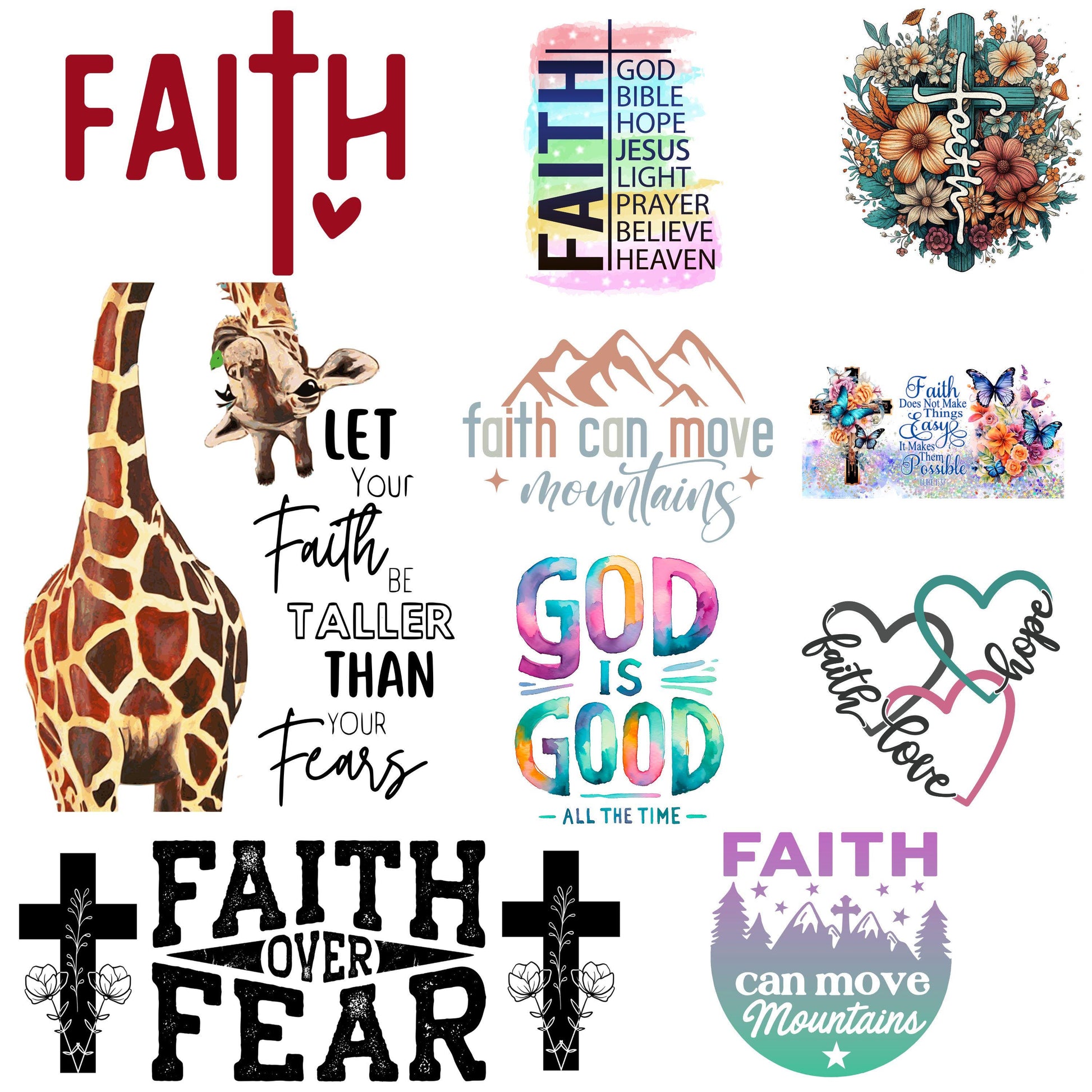 UV DTF Sticker prints. Faith decal bundle of 11. Glass or tumbler decal, permanent sticker. UV wrap for glass can tumbler. #4302