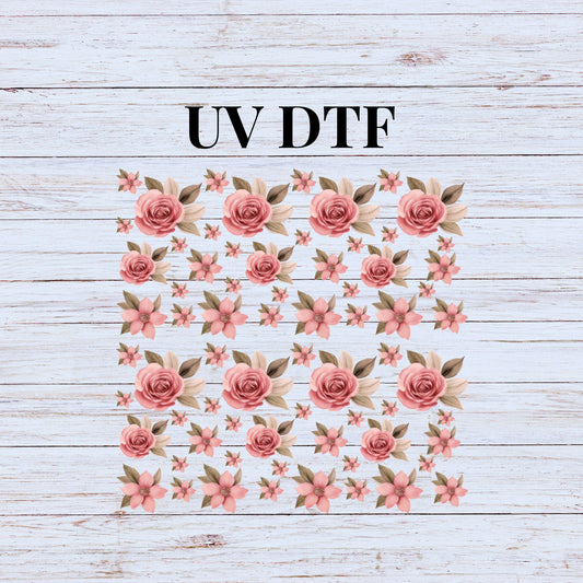 UV DTF Sticker prints. Pink flower element sheet bundle decal, permanent sticker. UV wrap for glass can tumbler. #10106