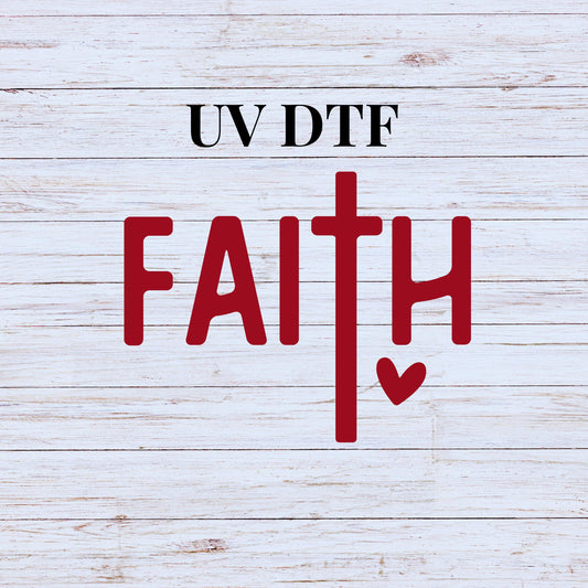 UV DTF Sticker print Faith and cross red heart decal, tumbler decal, permanent sticker. #4307