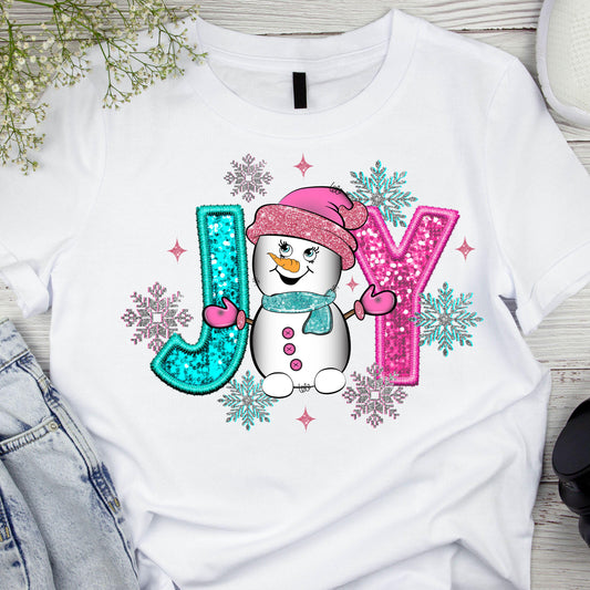 DTF ready to press transfer. Joy Snowman with snowflakes Christmas. Direct to film heat press transfer. DTF Print, Heat Transfer#11171