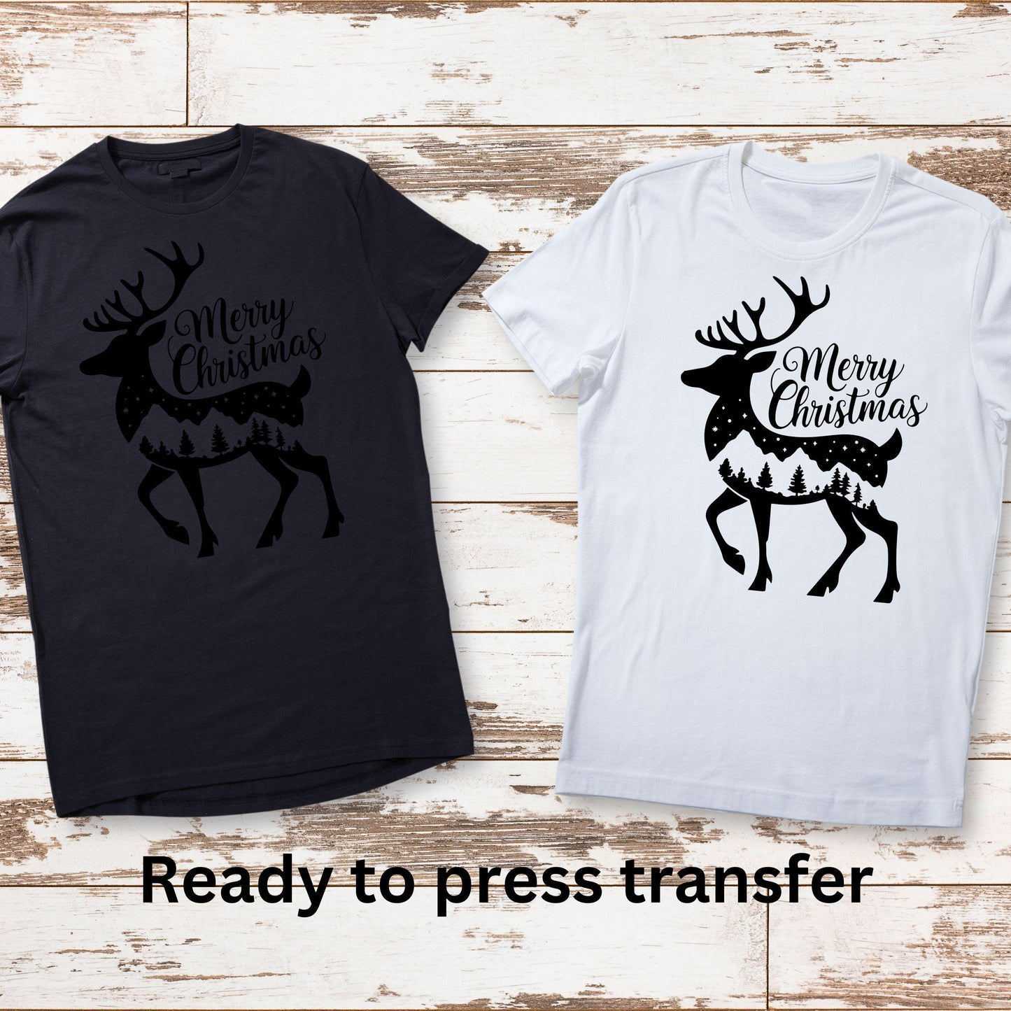 DTF ready to press transfer. Merry Christmas deer transfer. Direct to film heat press transfer. DTF Print, Heat Transfer #11174