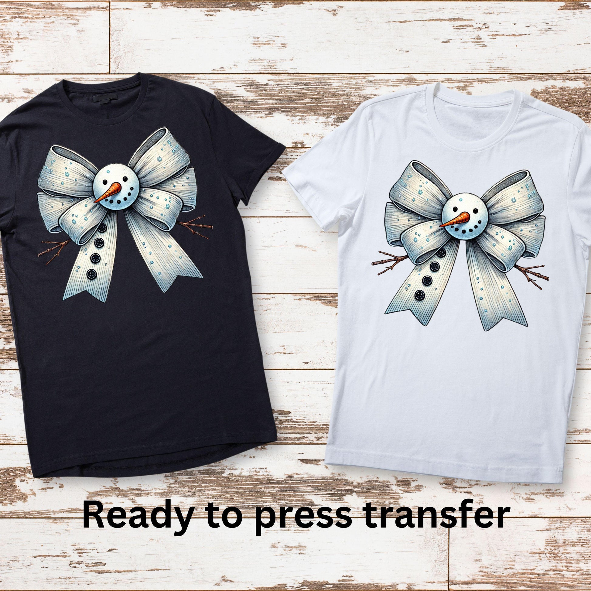 DTF ready to press transfer. Snowman croquette bow. Direct to film heat press transfer. DTF Print, Heat Transfer. #11087