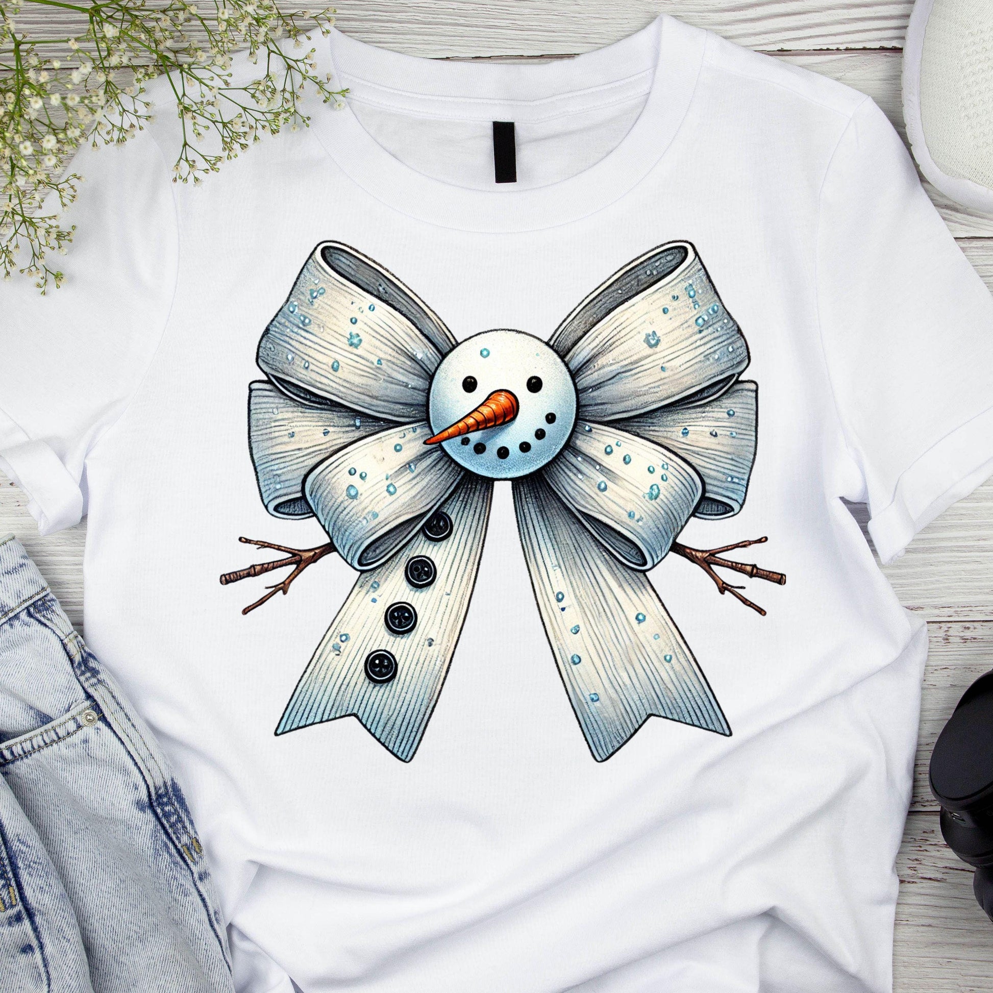 DTF ready to press transfer. Snowman croquette bow. Direct to film heat press transfer. DTF Print, Heat Transfer. #11087