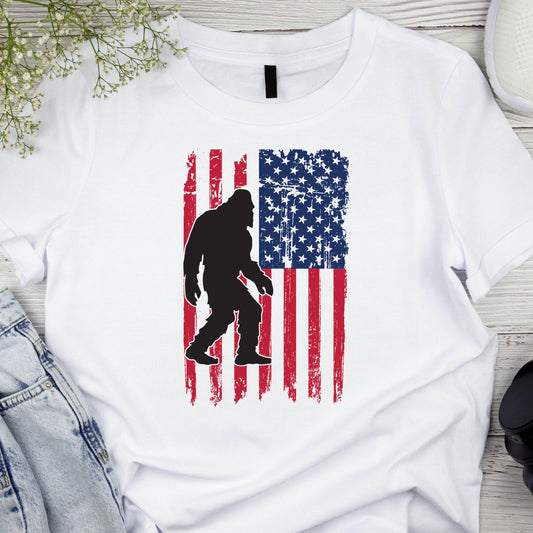 DTF ready to press transfer. American Flag Sasquatch, Direct to film heat press transfer. DTF Print, Heat Transfer #11127