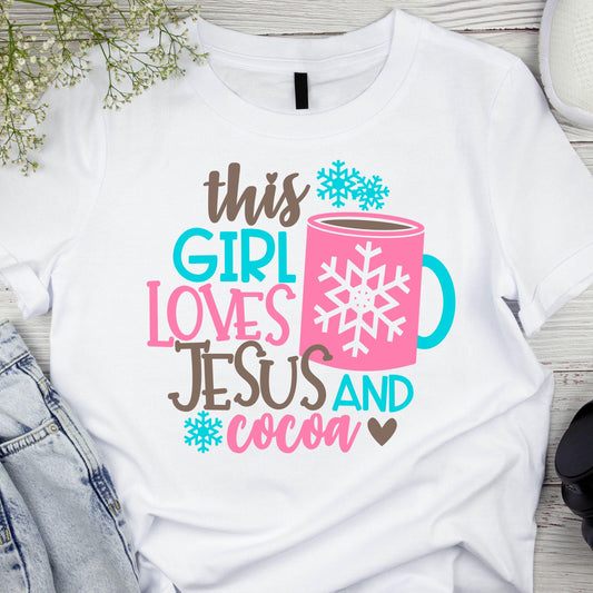 DTF ready to press transfer This girl loves Jesus and cocoa image, Direct to film heat press transfer. DTF Print, Heat Transfer #11132