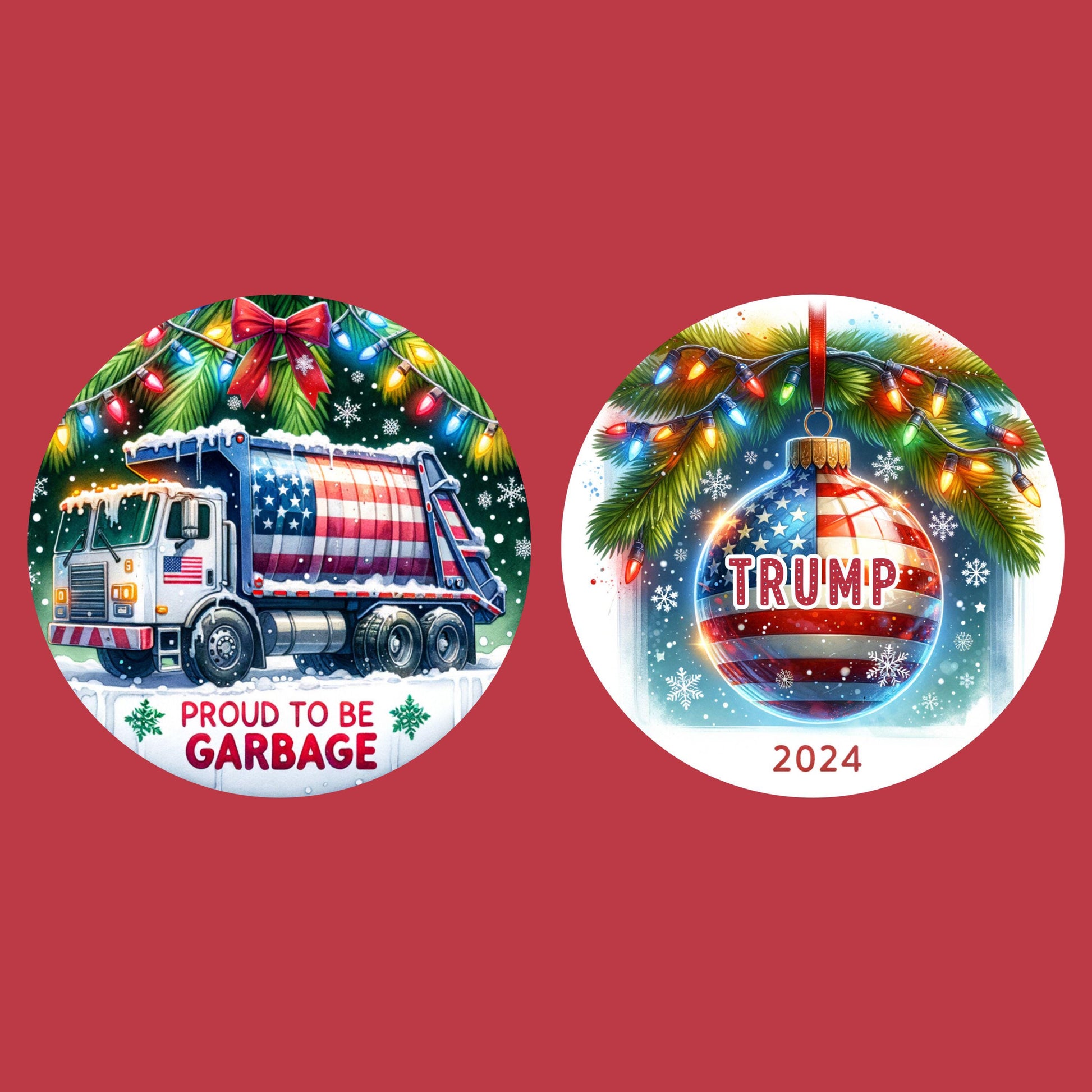 UV DTF Sticker print Proud to be garbage or Trump 2024 round Christmas Ornament decals, tumbler decal, permanent sticker.#7247