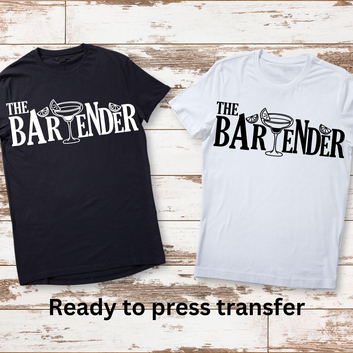 DTF ready to press transfer. The Bartender in white or black , Direct to film heat press transfer. DTF Print, Heat Transfer #11197