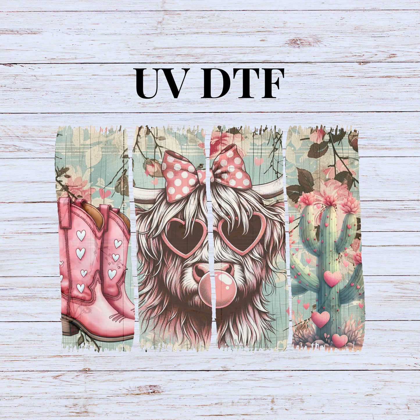 UV DTF Sticker print.Western Valentine Heifer Cow blowing bubble croquette decal, tumbler decal, permanent sticker. UV decal #7251