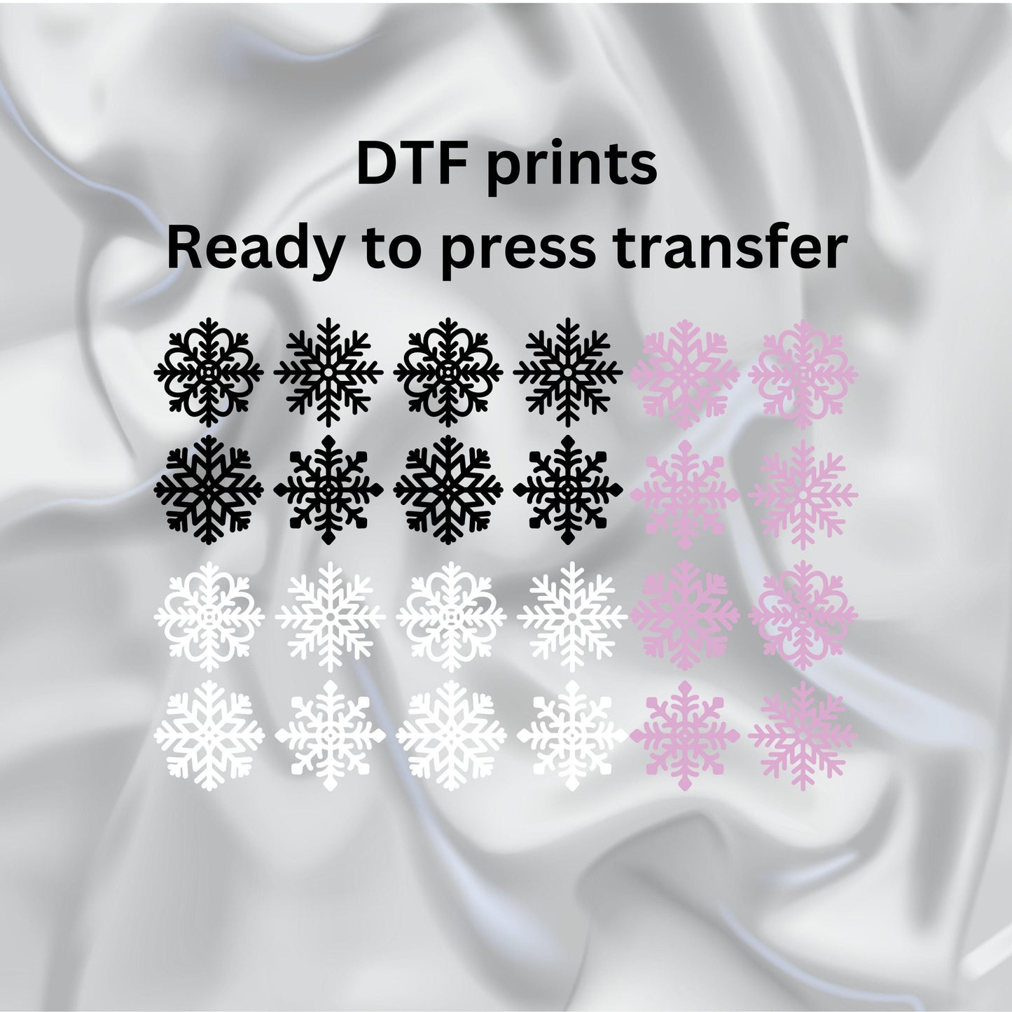 DTF ready to press transfer. Bundle of 8 snowflakes in 3 colors options. Direct to film heat press transfer. DTF Print, Heat Transfer.#11147