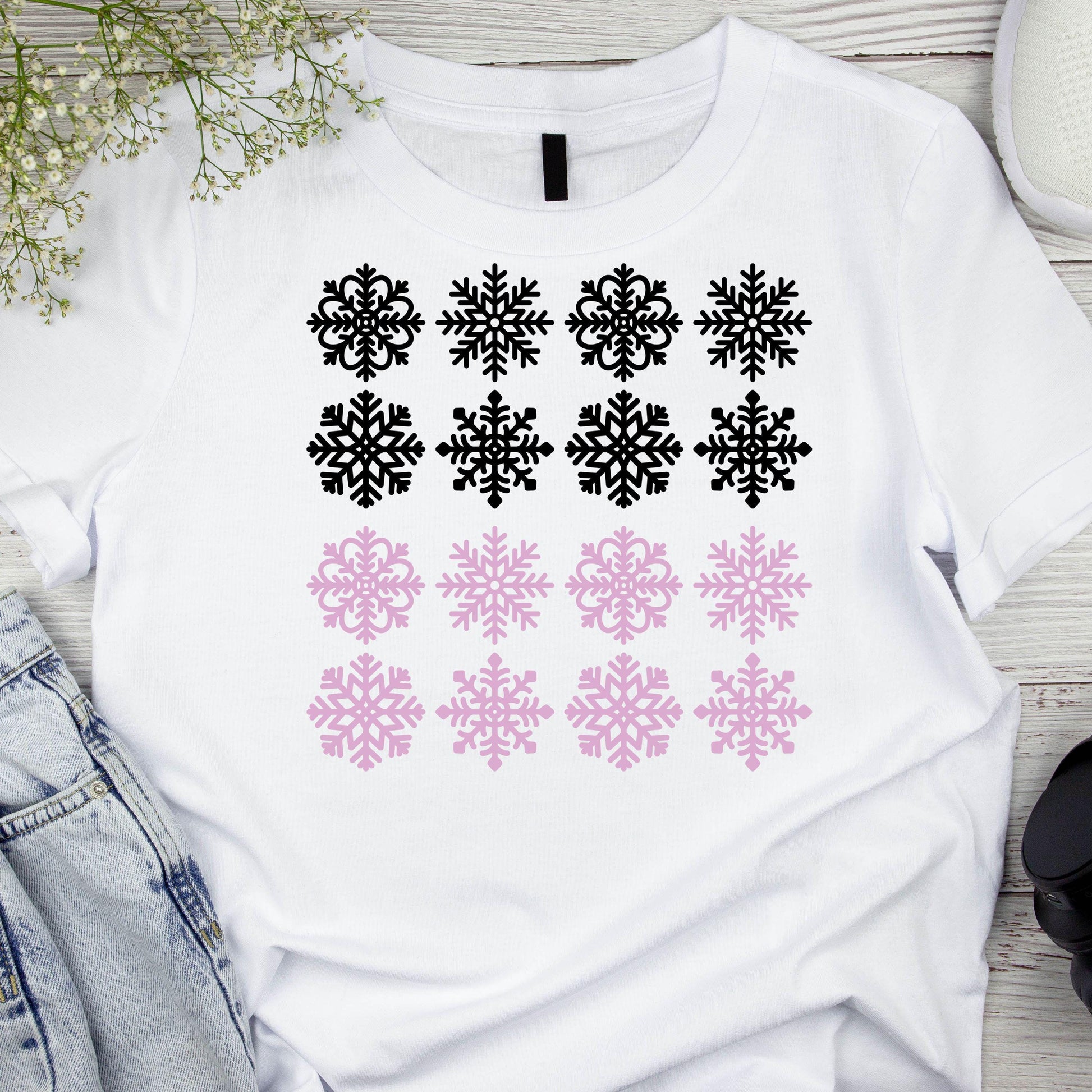 DTF ready to press transfer. Bundle of 8 snowflakes in 3 colors options. Direct to film heat press transfer. DTF Print, Heat Transfer.#11147