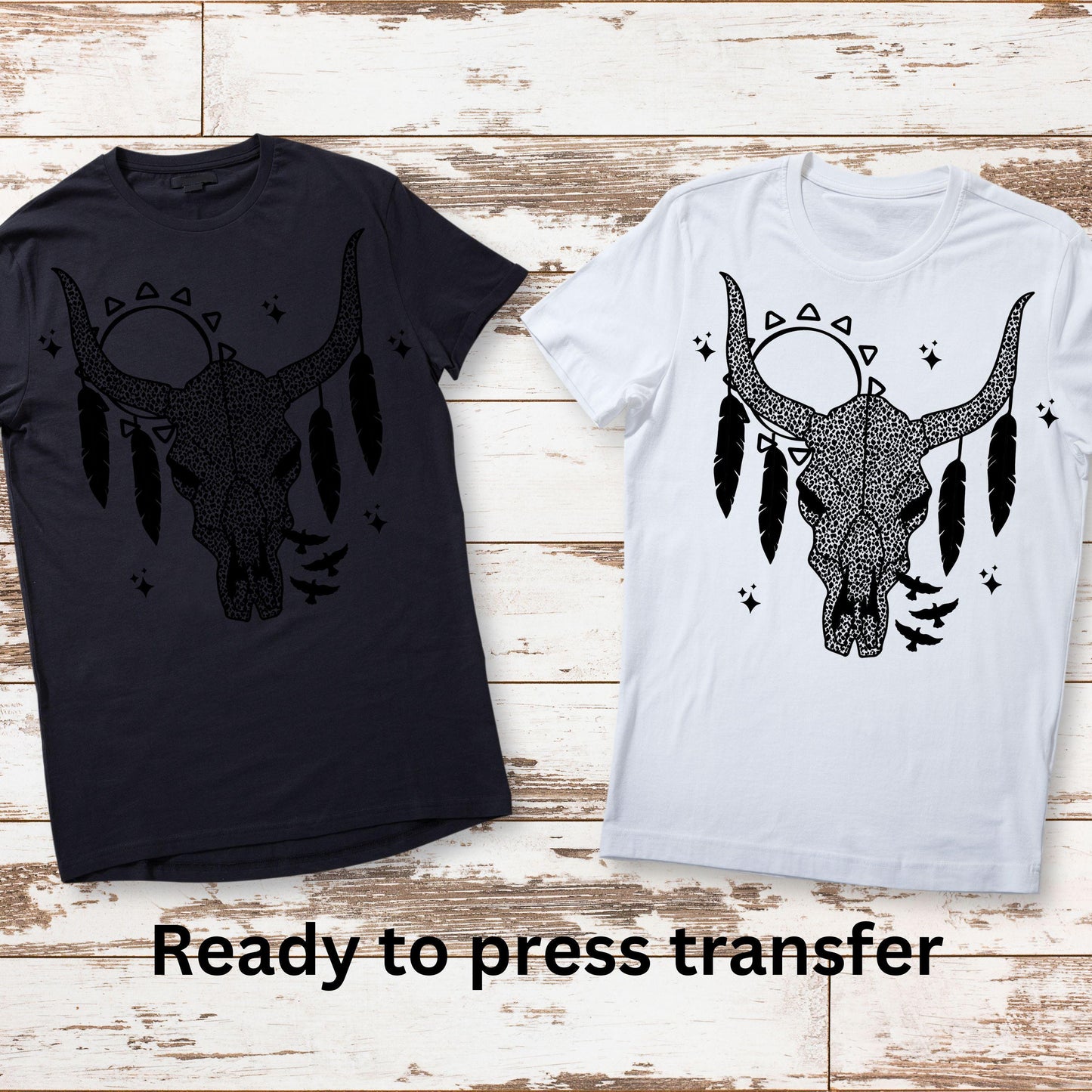 DTF ready to press transfer Cheetah print bull with feathers. Heat press transfer. Heat Transfer.#11151