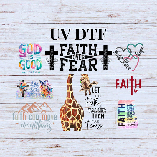 UV DTF Sticker prints. Faith decal bundle of 11. Glass or tumbler decal, permanent sticker. UV wrap for glass can tumbler. #4302