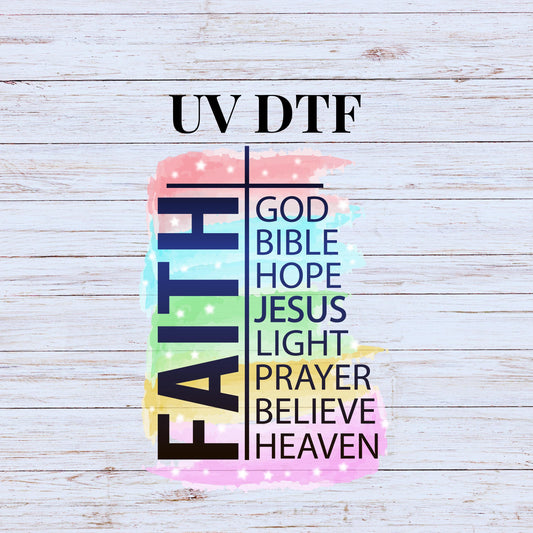 UV DTF Sticker print Faith watercolors Christian motivational decal, tumbler decal, permanent sticker. #4308