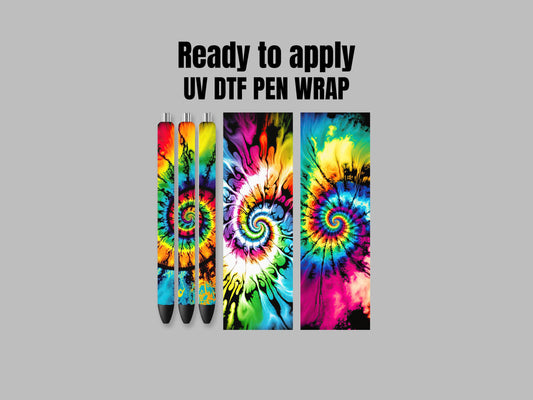 UV DTF Pen Wrap Ready To Apply Sticker Print. Full color Tie Dye Bundle of 3 Uv Dtf Pen wrap. #8026