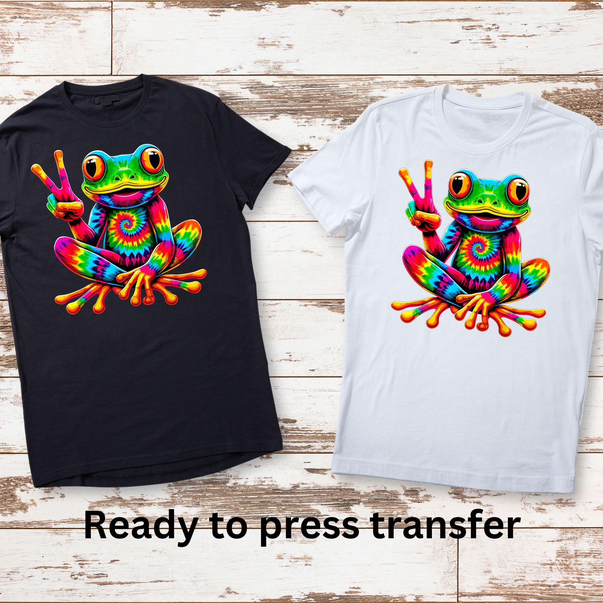 DTF ready to press transfer. Tie Dye Frog peace sign , Direct to film heat press transfer. DTF Print #11229