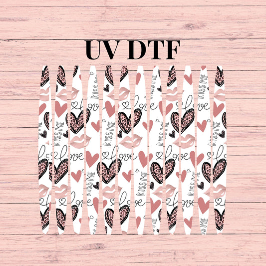 UV DTF Sticker print. Love Kiss Me Retro Valentines Day stripe pattern template wrap for 20 oz tumblers or diy project UV dtf decals #7268