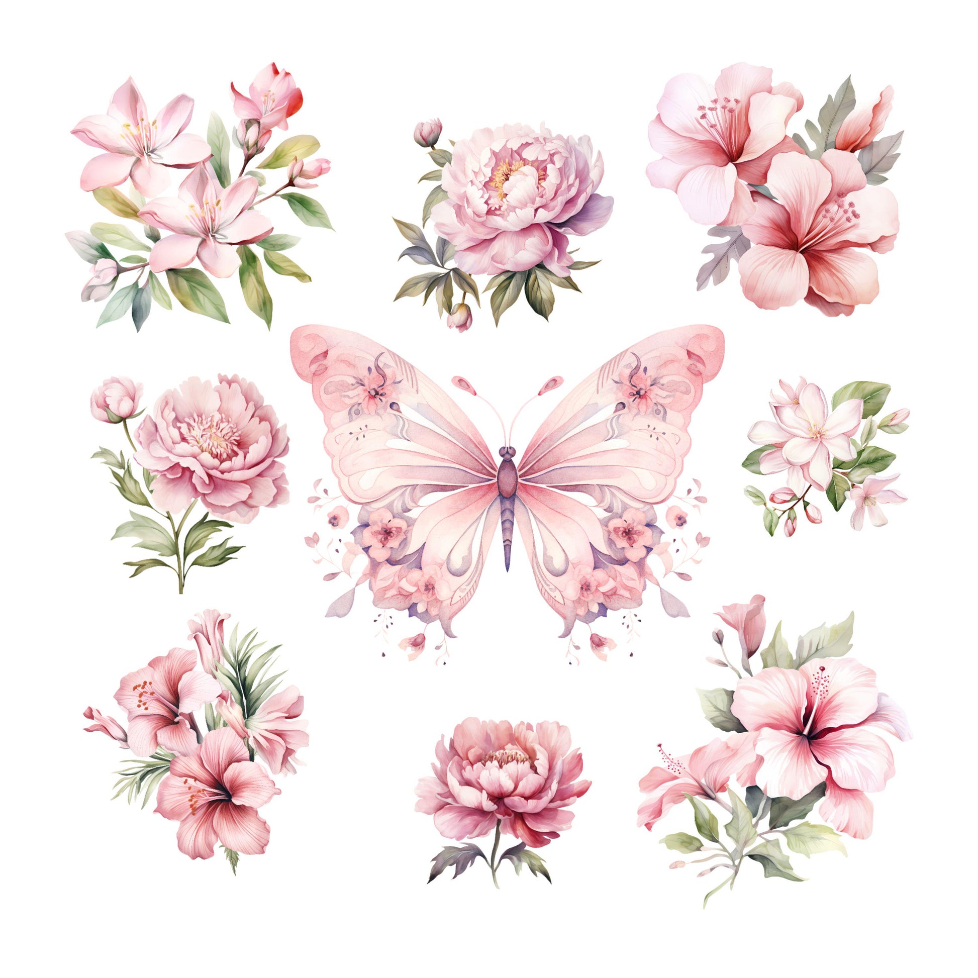 UV DTF Sticker print Pink flowers and butterfly Element sheet decal, tumbler decal #10118