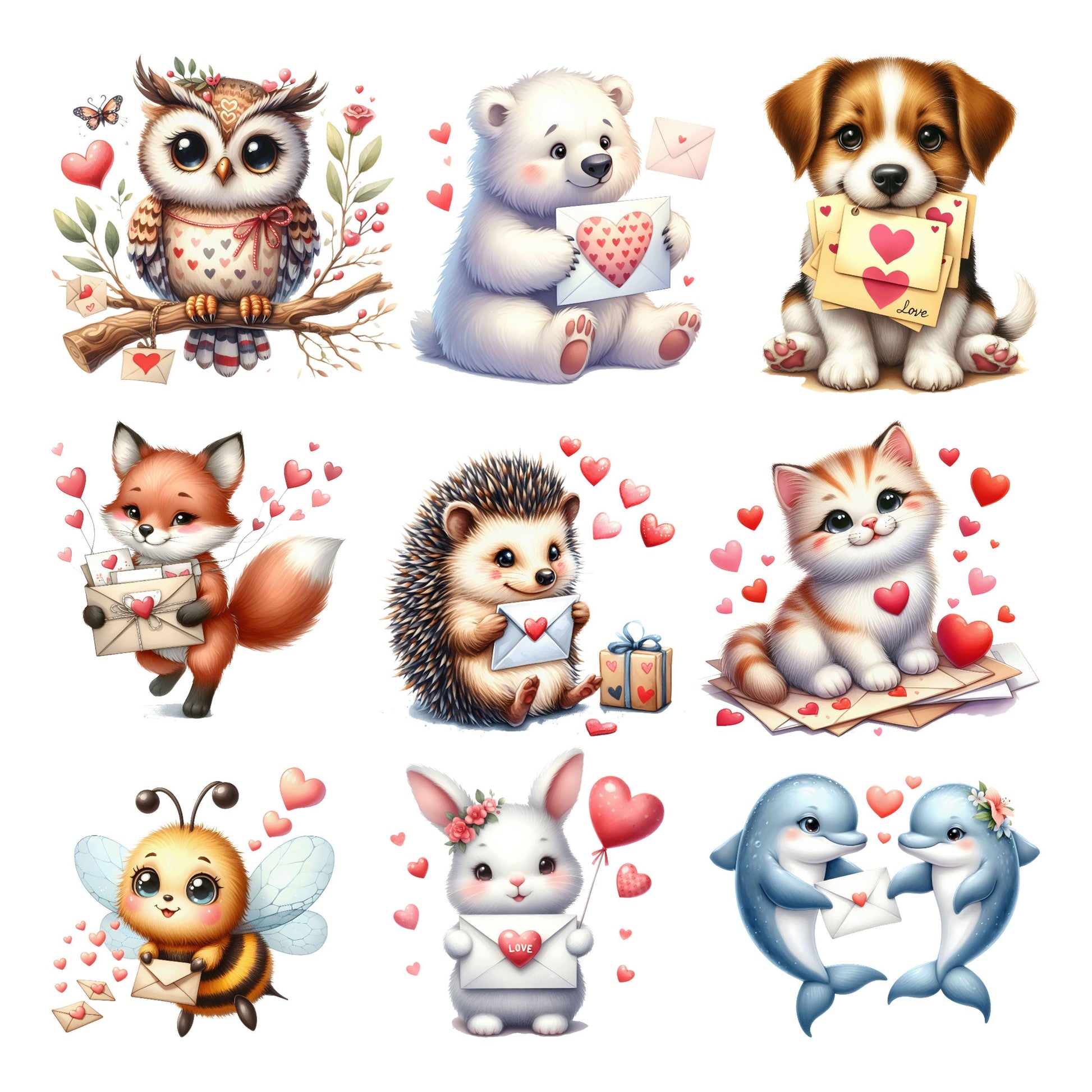 UV DTF Sticker print Valentines animals cute Element sheet decal, tumbler decal #7275