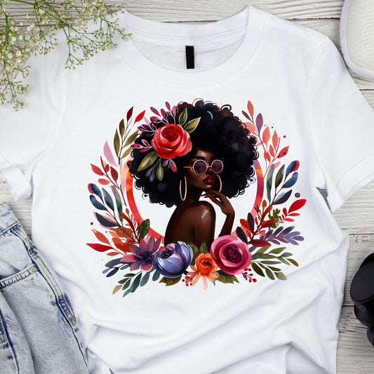 DTF ready to press transfer. Bougie black woman with flowers girl magic melanin poppin , Direct to film heat press transfer. #11260