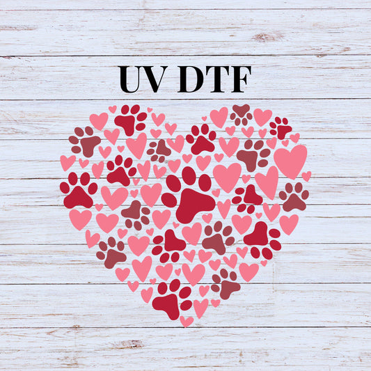 UV DTF Sticker print. Dog Valentine Paw Heart decal, tumbler decal, permanent sticker. UV wrap for glass can tumbler. #7248