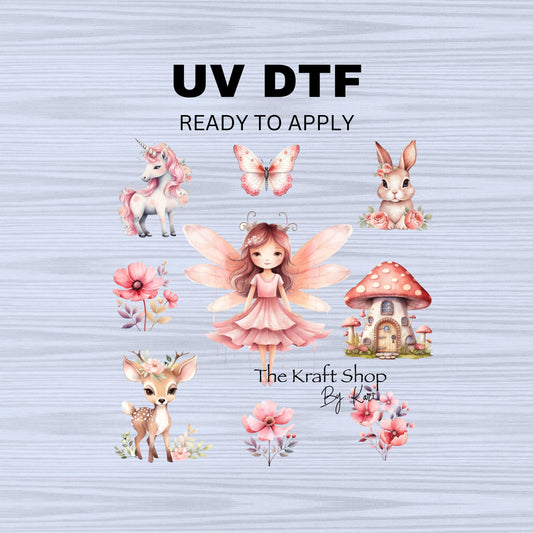 UV DTF Sticker print Pink Nature Fairy Element sheet decal, tumbler decal #10125