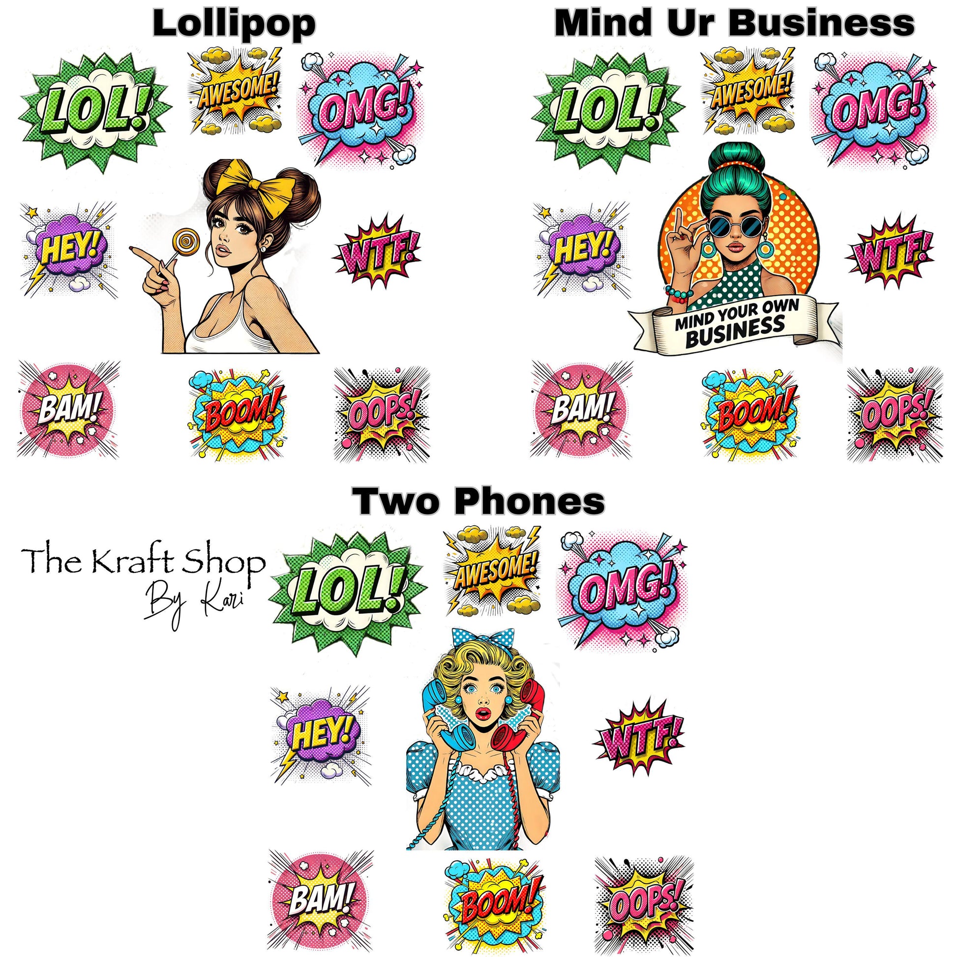 UV DTF Sticker print Pop Art sassy girls variety of Element sheets decals, tumbler decal #10128