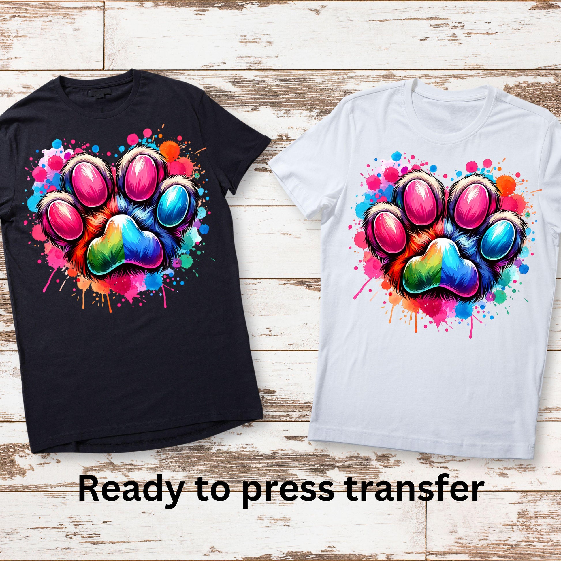 DTF ready to press transfer. Paw splatter bright colored dog paw paint, Direct to film heat press transfer. DTF Print, Heat Transfer #11225