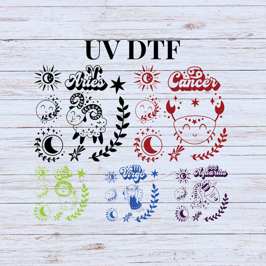 UV DTF Sticker print. Baby zodiac sign element sheet decal bundle, tumbler decal, permanent sticker. #10116