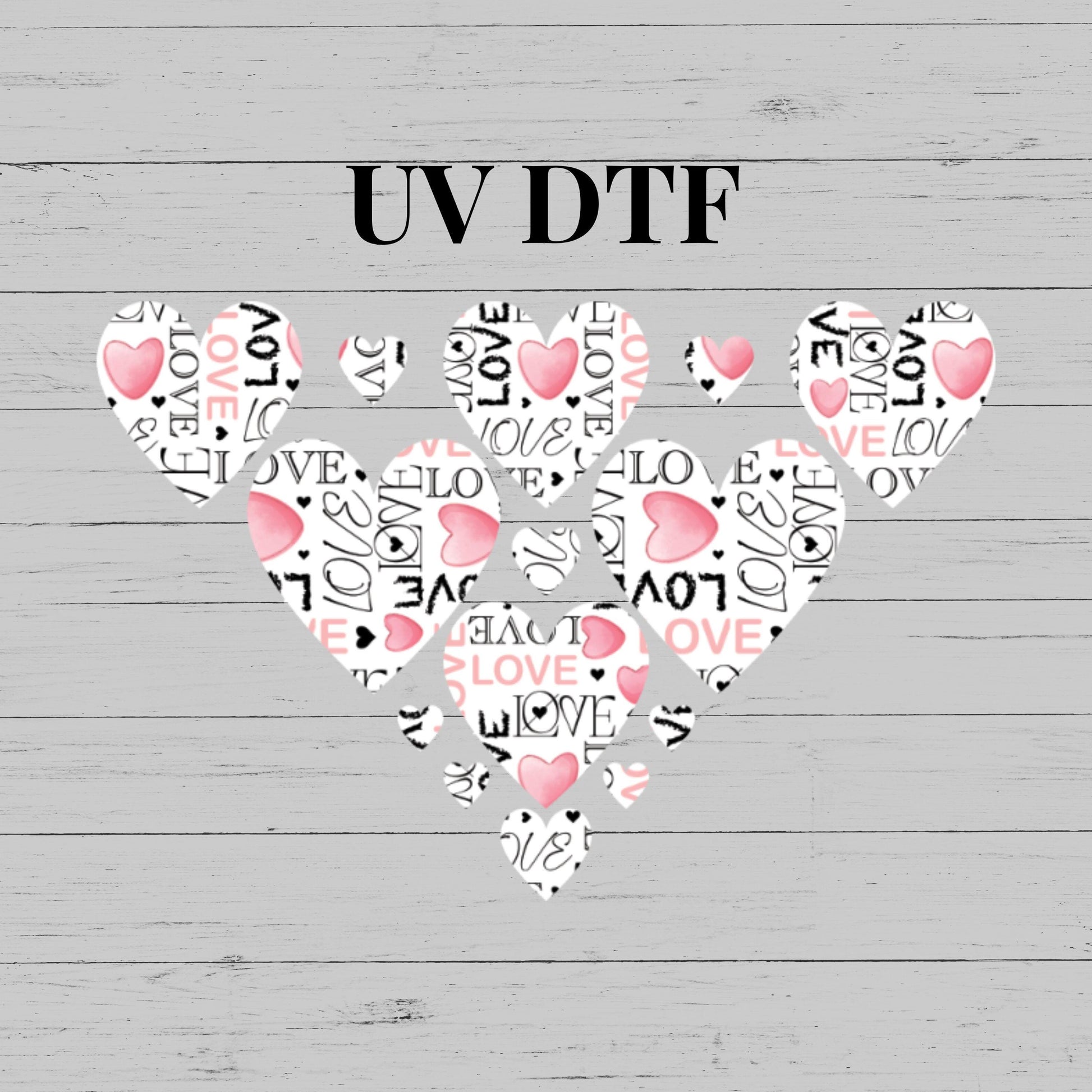 UV DTF Sticker print. Pink Heart Love V Split decal, tumbler decal, permanent sticker. UV wrap for glass can tumbler. #7265