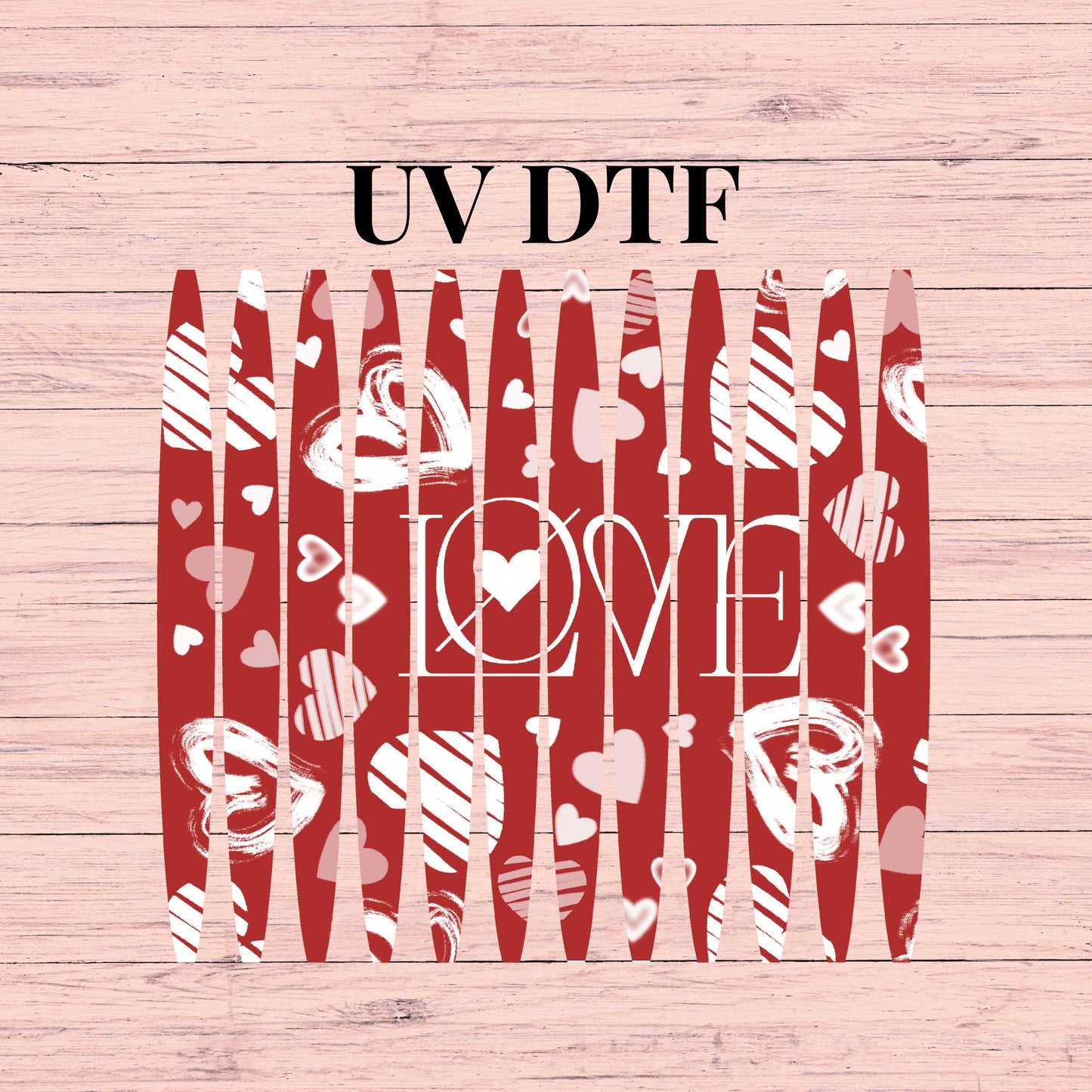 UV DTF Sticker print. Red Love Valentines Day stripe pattern template wrap for 20 oz tumblers or diy project made with UV dtf decals. #7266