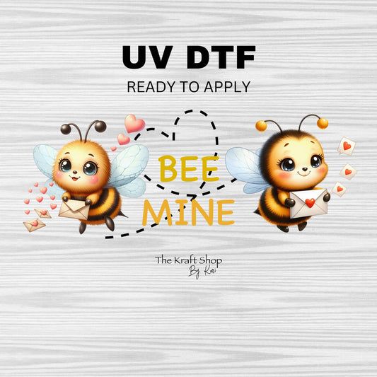 UV DTF Sticker print. Bee Mine cute bees wrap decal, tumbler decal. UV wrap for glass can tumbler. #1051