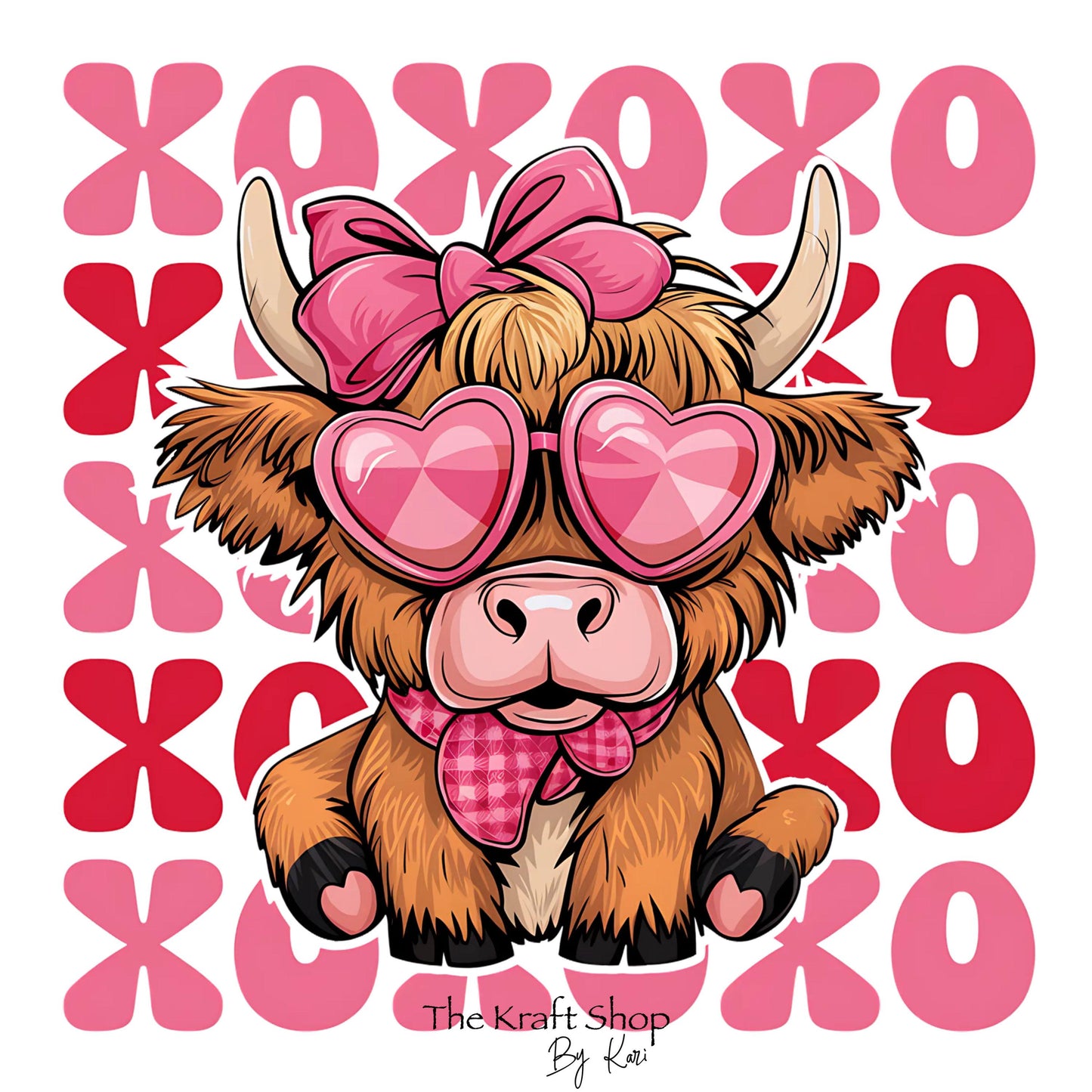 UV DTF Sticker print. OXOX cow with pink bow and sunglasses Valentine's Day decal, tumbler decal, permanent sticker. #4355