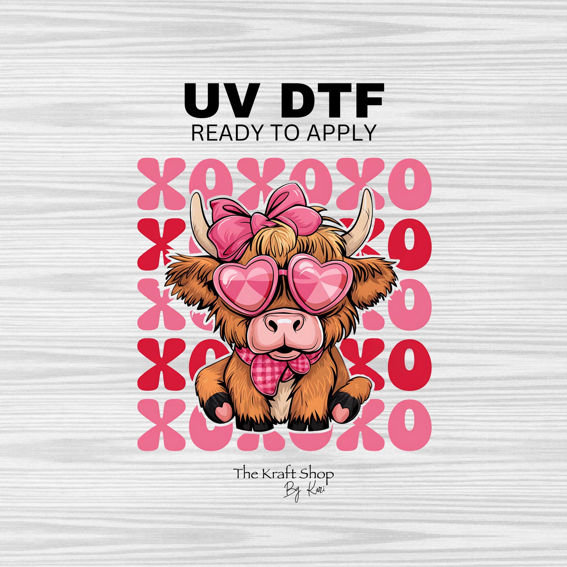 UV DTF Sticker print. OXOX cow with pink bow and sunglasses Valentine's Day decal, tumbler decal, permanent sticker. #4355