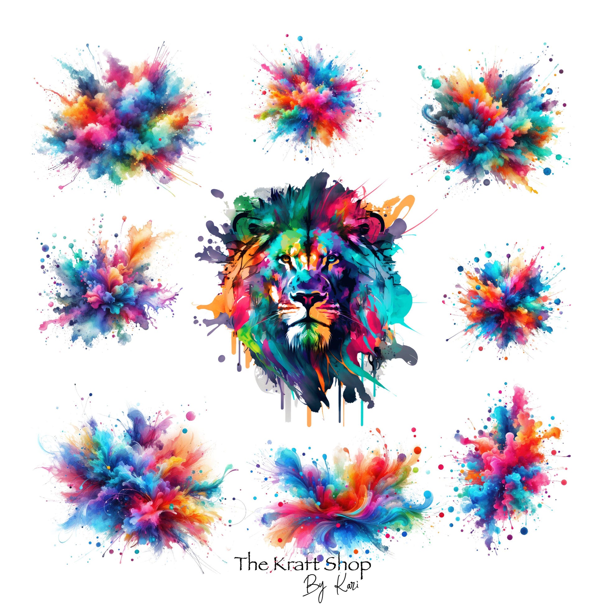 UV DTF Sticker print. Rainbow lion with rainbow clouds element bundle of decals, tumbler decal. UV wrap for glass can tumbler.#10135