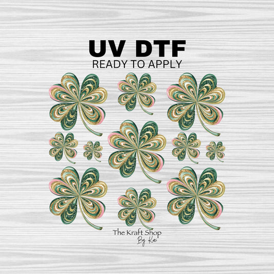 UV DTF Sticker print. St Patrick's Day Fake glitter shamrocks clovers element bundle of decals tumbler decal. #10139