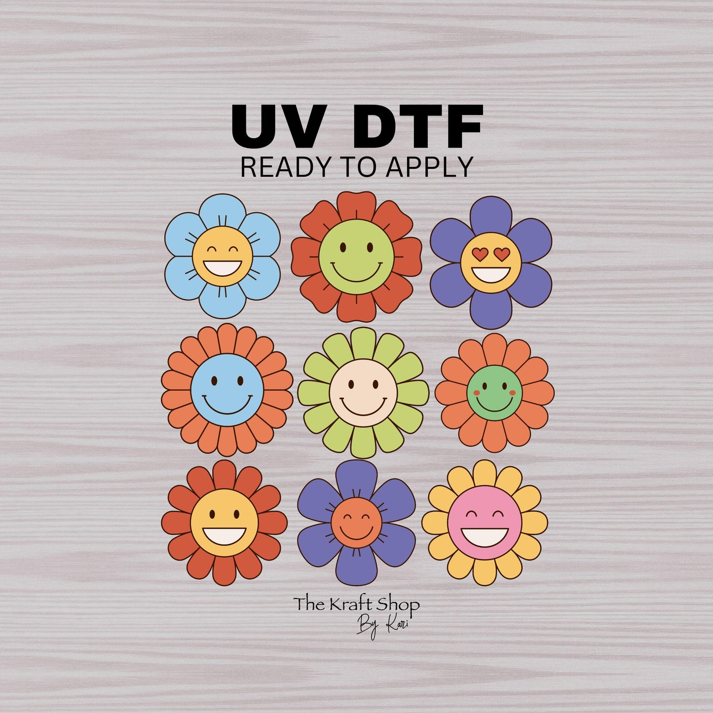 UV DTF Sticker print Hippie flowers retro element bundle of decals, tumbler decal. #10141