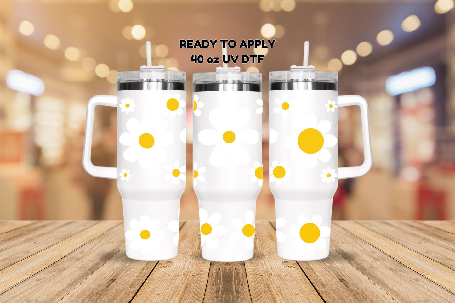 UV DTF 40 oz ready to apply Daisy flowers wrap decal , quencher tumbler decal, permanent sticker .#3078